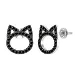 0.50 Carat (ctw) Round Black Diamond Minimalistic Kitten Stud Earrings for Women in 10K White Gold in Screw Back