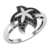 0.23 Carat Round Black & White Diamond Asteroidea Dancing Sea Starfish Shape Cocktail Ring for Her in 925 Sterling Silver