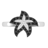 0.23 Carat Round Black & White Diamond Asteroidea Dancing Sea Starfish Shape Cocktail Ring for Her in 925 Sterling Silver