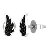 Round Black Diamond Angel Wing Stud Earrings for Women (0.06 ctw, Color Black, Clarity Opaque) in 10K White Gold in Push Back