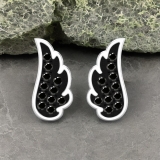 Round Black Diamond Angel Wing Stud Earrings for Women (0.06 ctw, Color Black, Clarity Opaque) in 10K White Gold in Push Back