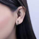 0.11 Carat Round Black Diamond Initial 'J' Letter Stud Earrings for Women in 10K White Gold in Push Back
