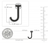 0.11 Carat Round Black Diamond Initial 'J' Letter Stud Earrings for Women in 10K White Gold in Push Back