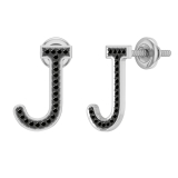 0.11 Carat Round Black Diamond Initial 'J' Letter Stud Earrings for Women in 10K White Gold in Screw Back