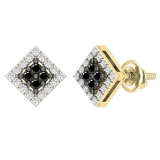 0.24 Carat (ctw) Round Black & White Diamond Square Stud Earrings for Women in 10K Yellow Gold in Screw Back