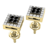0.24 Carat (ctw) Round Black & White Diamond Square Stud Earrings for Women in 10K Yellow Gold in Screw Back