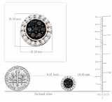 1.00 Carat (ctw) Round Black & White Diamond Flower Halo Style Stud Earrings for Women in 18K Rose Gold