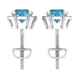 6mm Each Round Blue Topaz & Accent White Diamond 4 Prong Halo Stud Earrings in 10K White Gold in Screw Back