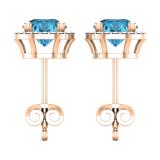 6mm Each Round Blue Topaz & Accent White Diamond 4 Prong Halo Stud Earrings in 14K Rose Gold in Push Back