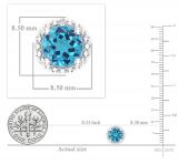 6mm Each Round Blue Topaz & Accent White Diamond 4 Prong Halo Stud Earrings in 925 Sterling Silver in Push Back