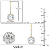 18K Yellow Gold 6 MM Each Cushion Cut Aquamarine & Round White Diamond Ladies Halo Dangling Earrings