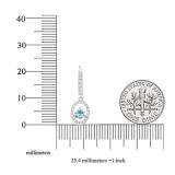 10K White Gold 4.5 MM Each Round Cut Aquamarine & White Diamond Ladies Halo Dangling Drop Earrings