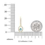 10K Yellow Gold 4.5 MM Each Round Cut Aquamarine & White Diamond Ladies Halo Dangling Drop Earrings