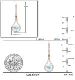 14K Rose Gold 5.5 MM Each Round Cut Aquamarine & White Diamond Ladies Dangling Drop Earrings