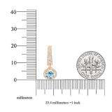 10K Rose Gold 5.5 MM Each Round Cut Aquamarine & White Diamond Ladies Halo Dangling Drop Earrings