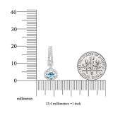 10K White Gold 5.5 MM Each Round Cut Aquamarine & White Diamond Ladies Halo Dangling Drop Earrings