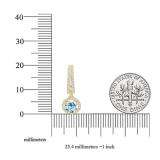 10K Yellow Gold 5.5 MM Each Round Cut Aquamarine & White Diamond Ladies Halo Dangling Drop Earrings