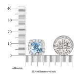 14K White Gold Each 4 MM Cushion Cut Aquamarine & Round White Diamond Ladies Halo Stud Earrings