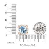 18K Rose Gold Each 4 MM Cushion Cut Aquamarine & Round White Diamond Ladies Halo Stud Earrings