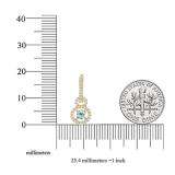 18K Yellow Gold 4.5 MM Round Cut Aquamarine & White Diamond Ladies Halo Style Dangling Drop Earrings