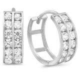 14k White Gold Round Cut White Cubic Zirconia CZ Ladies Huggie Hoop Earrings (4.5 mm Width x 12 mm Length)