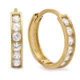 14K Yellow Gold Round Cut White Cubic Zirconia CZ Ladies Huggie Hoop Earrings (2.3 mm Width x 12 mm Length)
