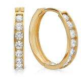14k Yellow Gold Round Cut White Cubic Zirconia CZ Ladies Huggie Hoop Earrings (2.6 mm Width x 14.5 mm Length)