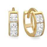 14k Yellow Gold Princess Cut White Cubic Zirconia CZ Ladies Huggie Hoop Earrings (3 mm Width x 8 mm Length)