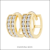 14k Yellow Gold Round Cut White Cubic Zirconia CZ Ladies Huggie Hoop Earrings (3.5 mm Width x 10 mm Length)