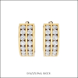 14k Yellow Gold Round Cut White Cubic Zirconia CZ Ladies Huggie Hoop Earrings (3.5 mm Width x 10 mm Length)
