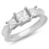 1.00 Carat (ctw) 14K White Gold Princess Cubic Zirconia Three Stone Ladies Engagement Ring (Size 7)