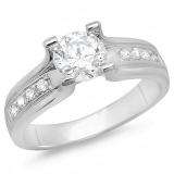 1.25 Carat (ctw) 14K White Gold Round Cubic Zirconia Solitaire with Accents Ladies Engagement Ring (Size 7)
