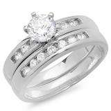 1.25 Carat (ctw) 14K White Gold Round Cubic Zirconia Ladies Engagement Ring with Matching Wedding Band (Size 7)