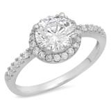2.10 Carat (ctw) 14K White Gold Round White Cubic Zirconia CZ Ladies Halo Style Wedding Bridal Engagement Ring 2 CT