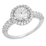 2.15 Carat (ctw) 14K White Gold Round White Cubic Zirconia CZ Ladies Halo Style Wedding Bridal Engagement Ring 2 CT