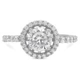 2.15 Carat (ctw) 14K White Gold Round White Cubic Zirconia CZ Ladies Halo Style Wedding Bridal Engagement Ring 2 CT
