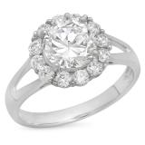2.33 Carat (ctw) 14K White Gold Round White Cubic Zirconia CZ Ladies Halo Style Wedding Bridal Engagement Ring