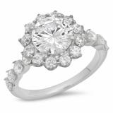 3.32 Carat (ctw) 14K White Gold Round Cut White Cubic Zirconia CZ Ladies Halo Style Bridal Engagement Ring