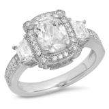 3.40 Carat (ctw) 14K White Gold Oval Baguette & Round Cut White Cubic zirconia Ladies Bridal 3 Stone Engagement Ring