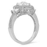 3.40 Carat (ctw) 14K White Gold Oval Baguette & Round Cut White Cubic zirconia Ladies Bridal 3 Stone Engagement Ring