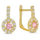 0.27 Carat (ctw) 14K Yellow Gold Round Cut Pink & White Cubic Zirconia Ladies Halo Style Hoop Earrings