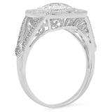 1.75 Carat (Ctw) 14K White Gold Cushion & Round White Cubic Zirconia CZ Ladies Bridal Milgrain Halo Split Shank Engagement Ring