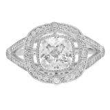 1.75 Carat (Ctw) 14K White Gold Cushion & Round White Cubic Zirconia CZ Ladies Bridal Milgrain Halo Split Shank Engagement Ring