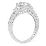 1.75 Carat (Ctw) 14K White Gold Emerald Tapered & Baguette Cut White Cubic Zirconia CZ Ladies Bridal Engagement Ring