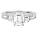 1.75 Carat (Ctw) 14K White Gold Emerald Tapered & Baguette Cut White Cubic Zirconia CZ Ladies Bridal Engagement Ring
