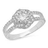 1.00 Carat (Ctw) 14K White Gold Round White Cubic Zirconia CZ Ladies Bridal Cluster Engagement Ring 1 CT