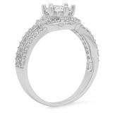 1.00 Carat (Ctw) 14K White Gold Round White Cubic Zirconia CZ Ladies Bridal Cluster Engagement Ring 1 CT