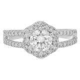 1.00 Carat (Ctw) 14K White Gold Round White Cubic Zirconia CZ Ladies Bridal Cluster Engagement Ring 1 CT