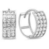 14k White Gold Round Cut White Cubic Zirconia CZ Ladies Huggie Hoop Earrings (5 mm Width x 11.5 mm Length)