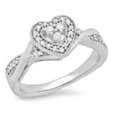 0.25 Carat (ctw) 10K White Gold Round Cut White Diamond Ladies Heart Shaped Bridal Engagement Ring 1/4 CT
